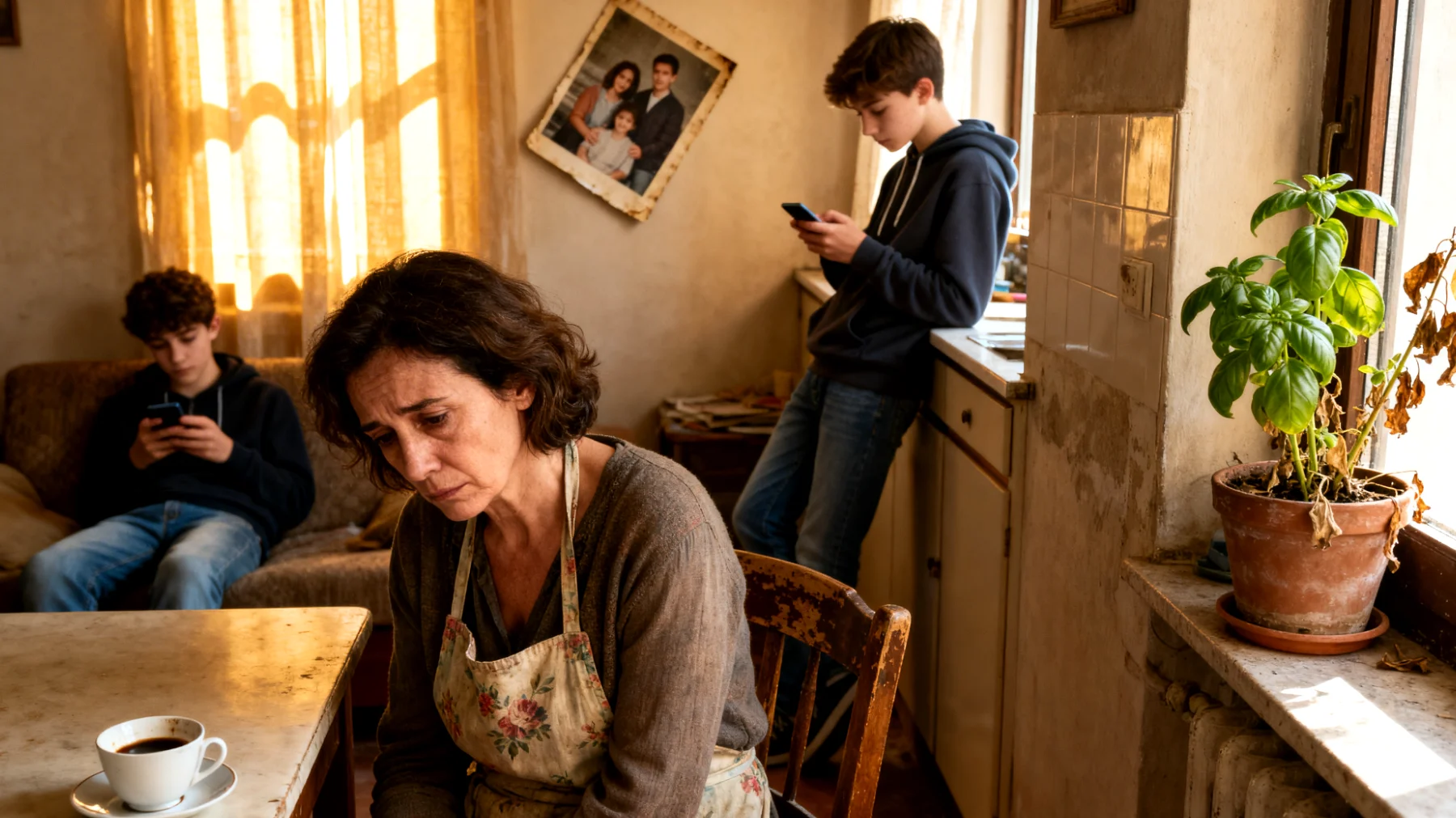 Una mamma si sente in colpa perché, tra lavoro e impegni quotidiani, riesce a passare poco tempo di qualità con i suoi figli adolescenti. Quando finalmente hanno tempo insieme, spesso i ragazzi sono distratti o poco comunicativi, lasciandola frustrata e preoccupata di perdere il legame profondo con loro in una fase così delicata della loro crescita."